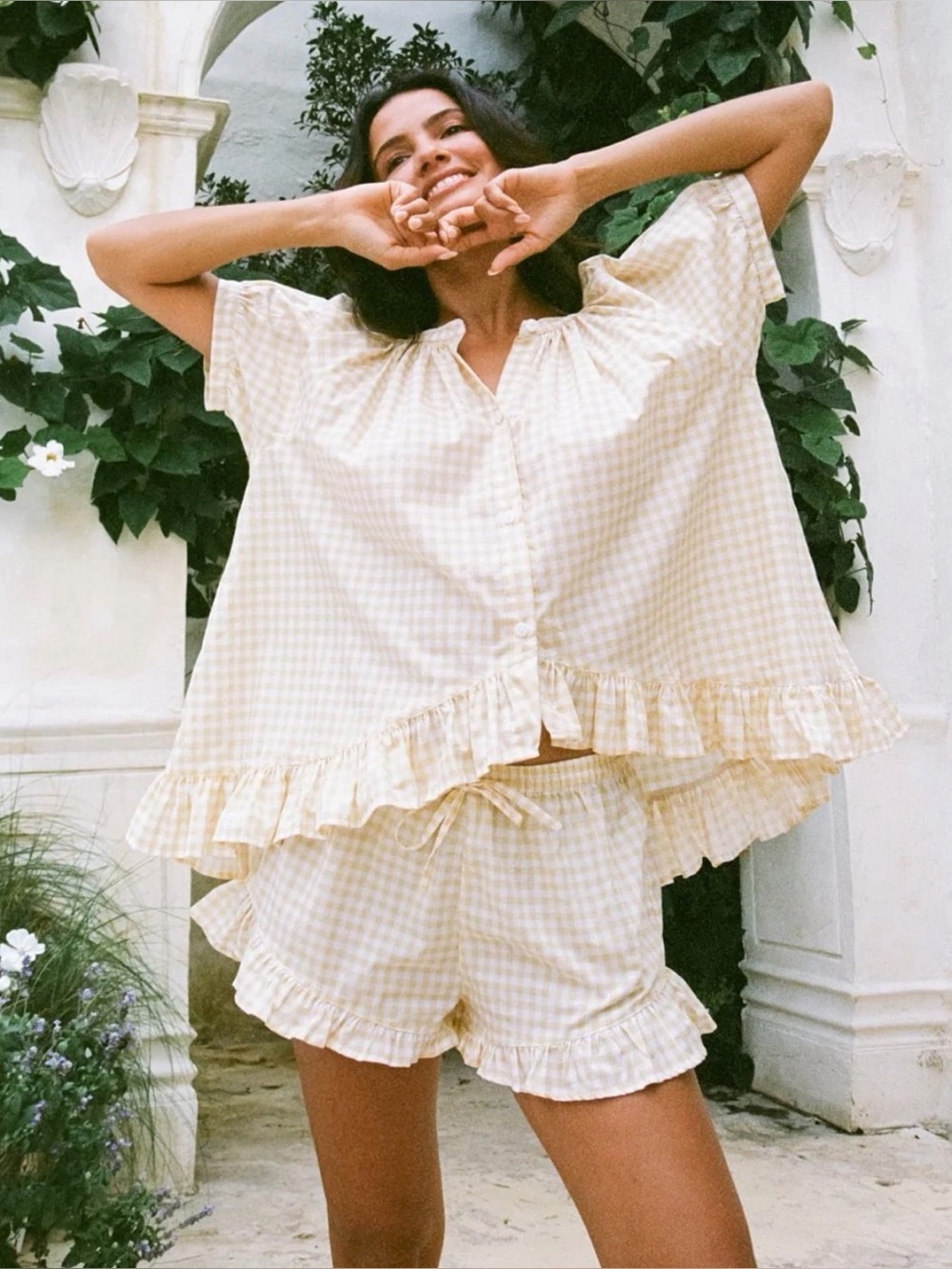 Yellow Gingham Ruffle Sleep Shorts